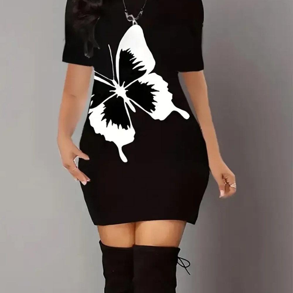 Elegant Black Butterfly Dress